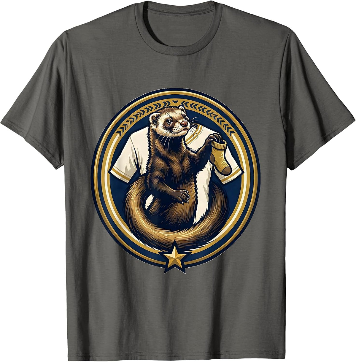 Ferret Mascot Badge Funny Ferret Lover Gifts T-Shirt - Asphalt Grey