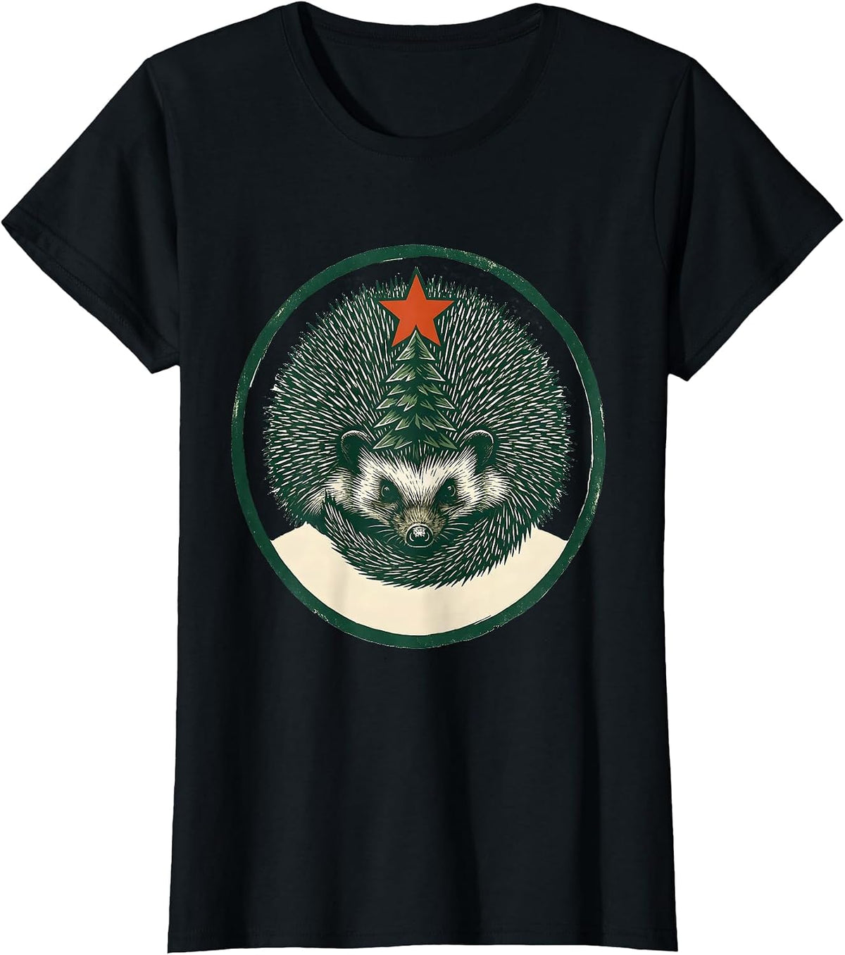 Sealed Hedgehog Badge Cute Animal Lover Christmas T-Shirt - Black