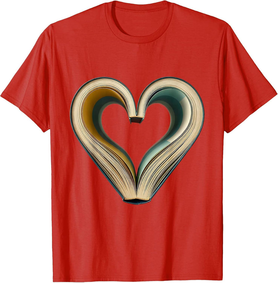 Men's Reading Teacher Heart Made of Book Pages Gift T-Shirt - Red