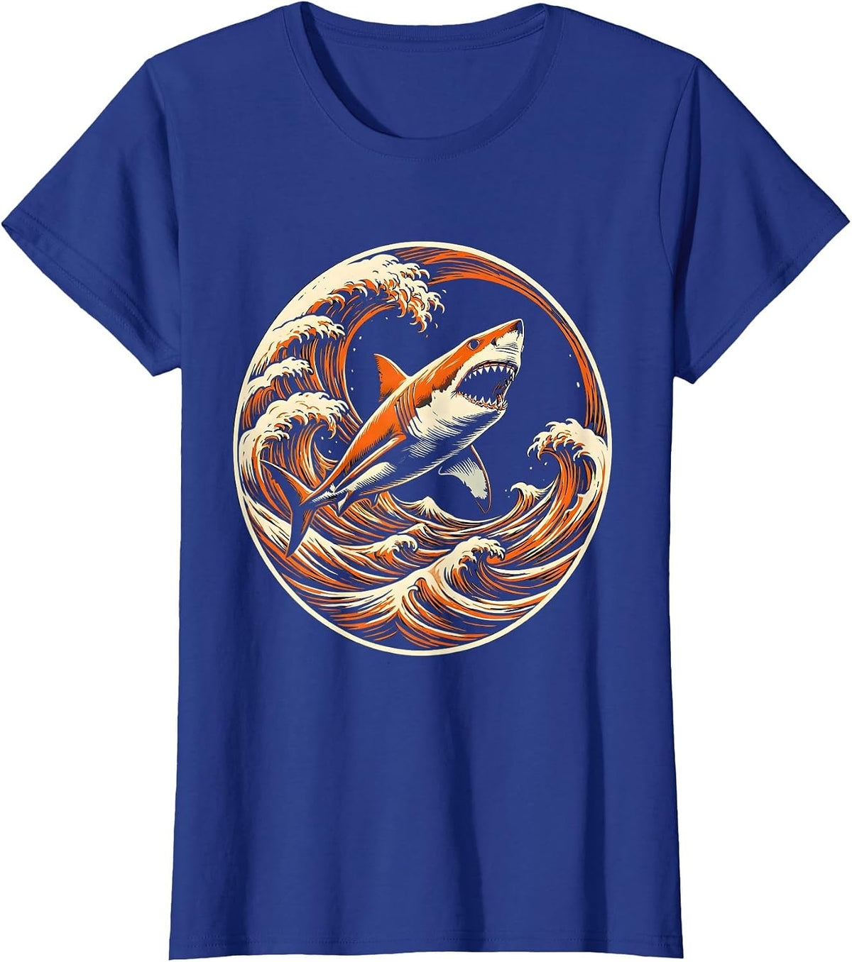 Women's Aggressive Shark Cutting Through Ocean Waves T-Shirt - Royal Blue