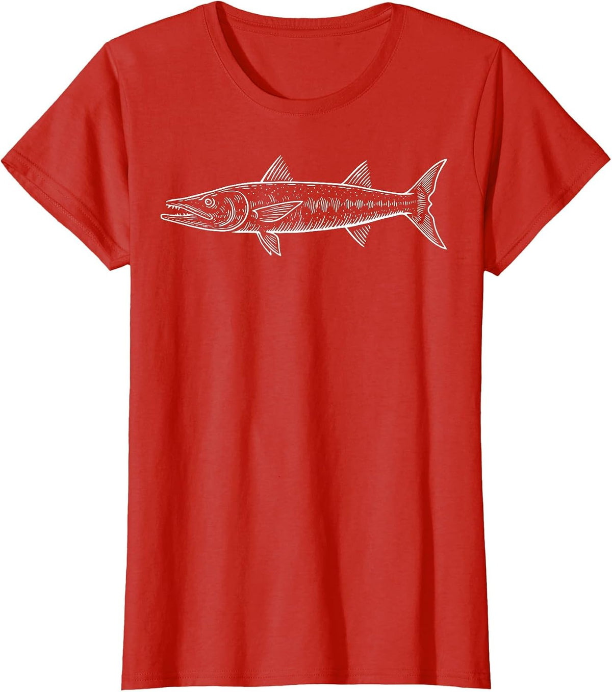 Barracuda Fish Illustration Deepsea Fisher Spearfisher T-Shirt - Red