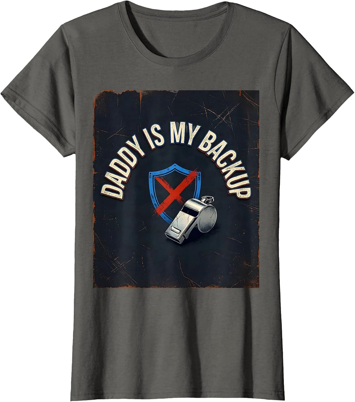 Women's Daddy Is My Backup Distressed Police Officer Dad Thin Blue T-Shirt - Asphalt Grey