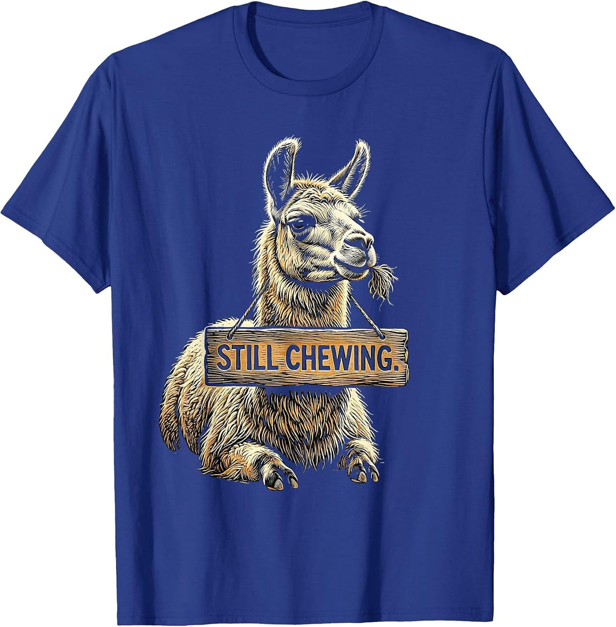 Men's Still Chewing Funny Llama Alpaca Pun Humor T-Shirt - Royal Blue