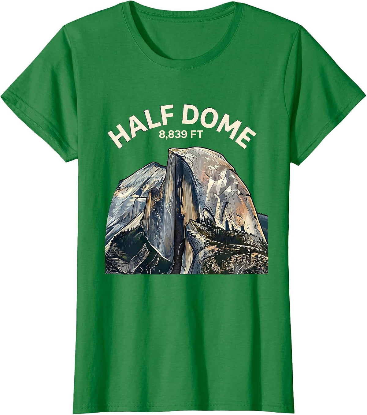 Women's Half Dome 8,839 FT Exploded View Technical Yosemite Hiker T-Shirt - Kelly Green