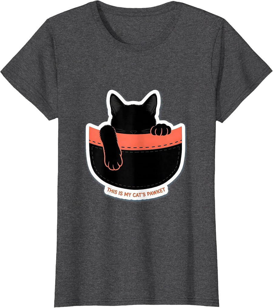 Women's This Is My Cat's Pawket Cute Cat Lover Pet Owner Humor T-Shirt - Dark Heather Grey