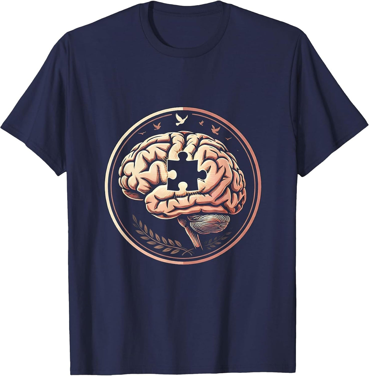 Men's Special Education Brain Puzzle Piece Glowing Art T-Shirt - Navy Blue