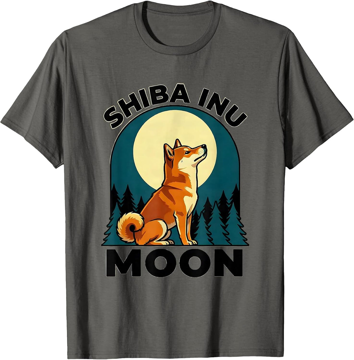 Men's Shiba Inu Moon Vintage Retro 90s Dog Breed Portrait T-Shirt - Asphalt Grey