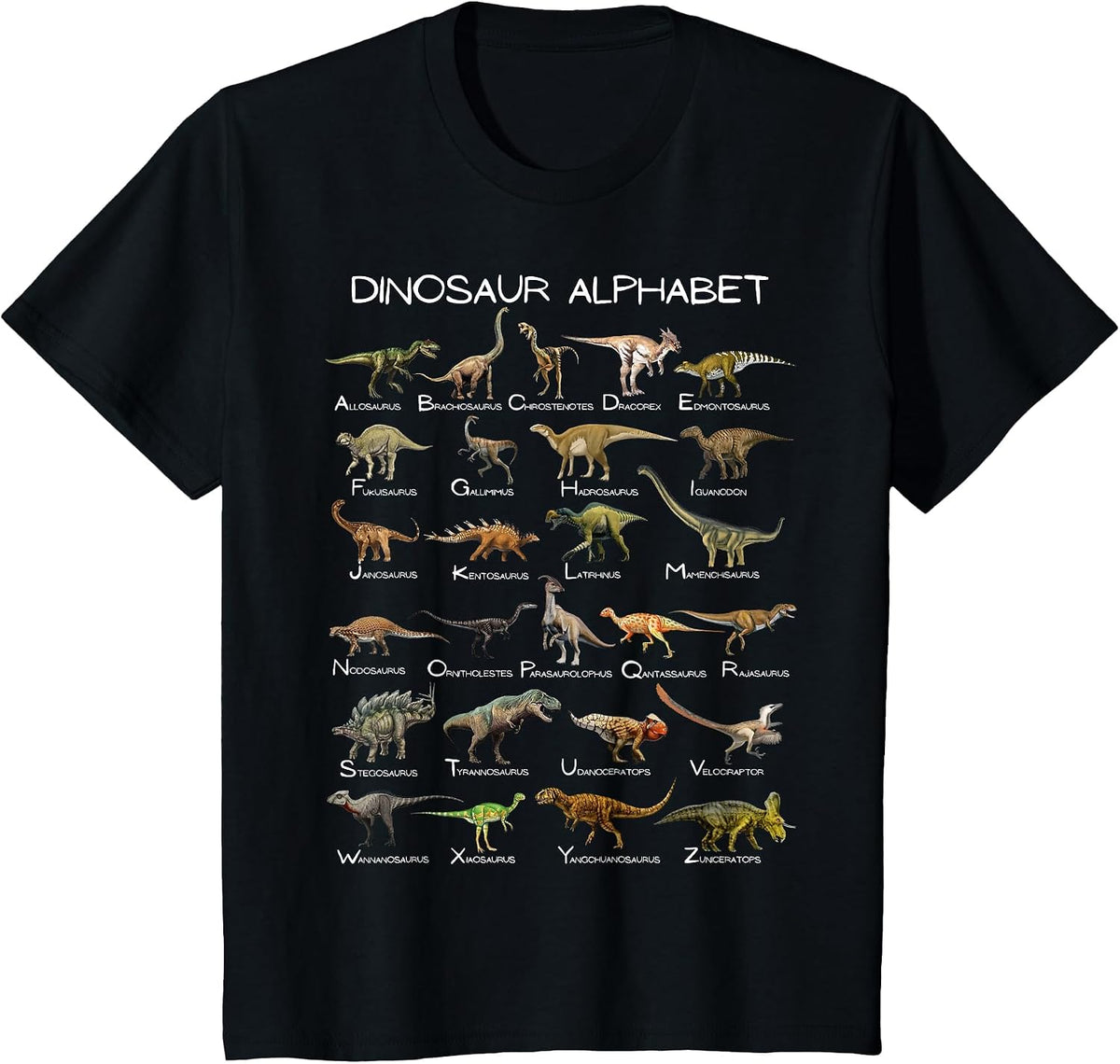 Dinosaur Alphabet ABC Dino Paleontology Educational T-Shirt - Black