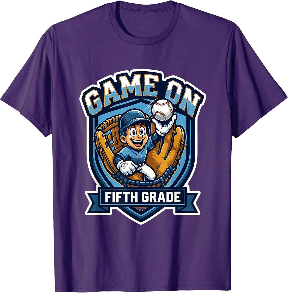 Men's Game On Fifth Grade Playful Mascot Logo Back To School T-Shirt - Purple
