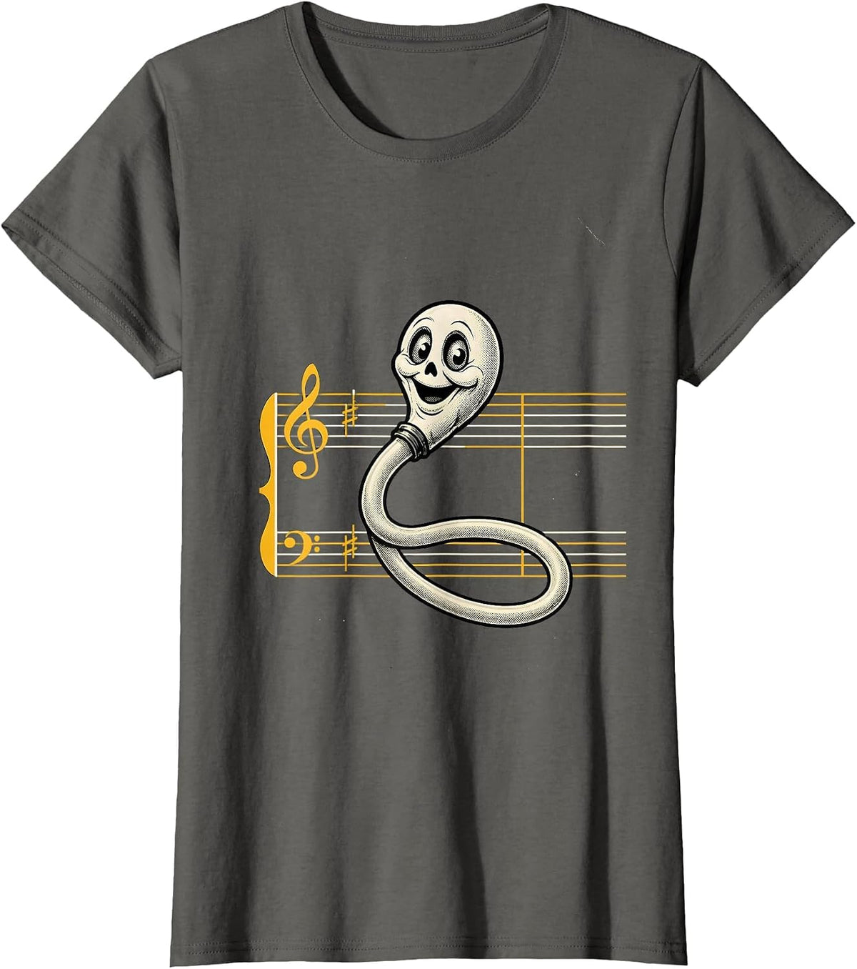 Women's Bass Clef Ghost Retro Cartoon Music Teacher Halloween T-Shirt - Asphalt Grey
