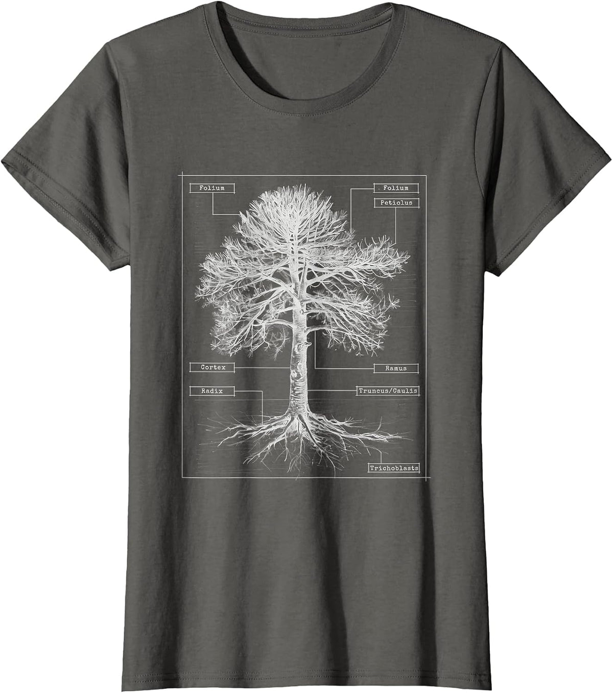 Tree Anatomy Biologist Educational Nature Science Tree Lover T-Shirt - Asphalt Grey