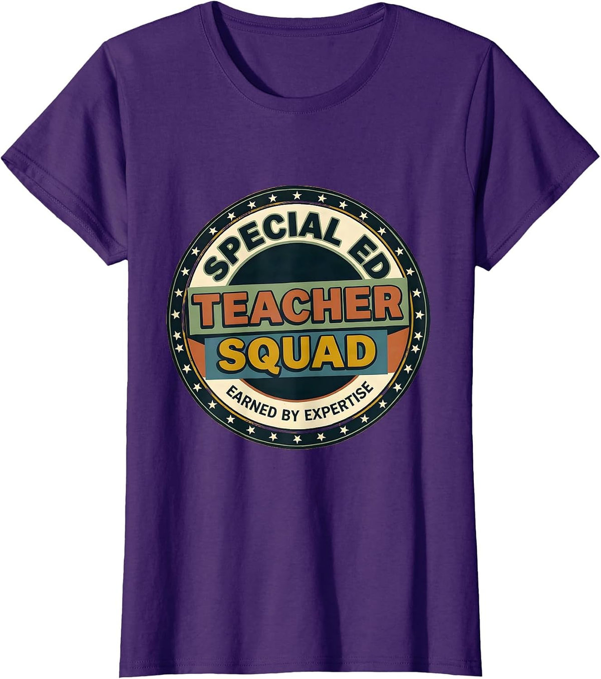 Women's Earned By Expertise Bold Retro Special Education Teacher T-Shirt - Purple