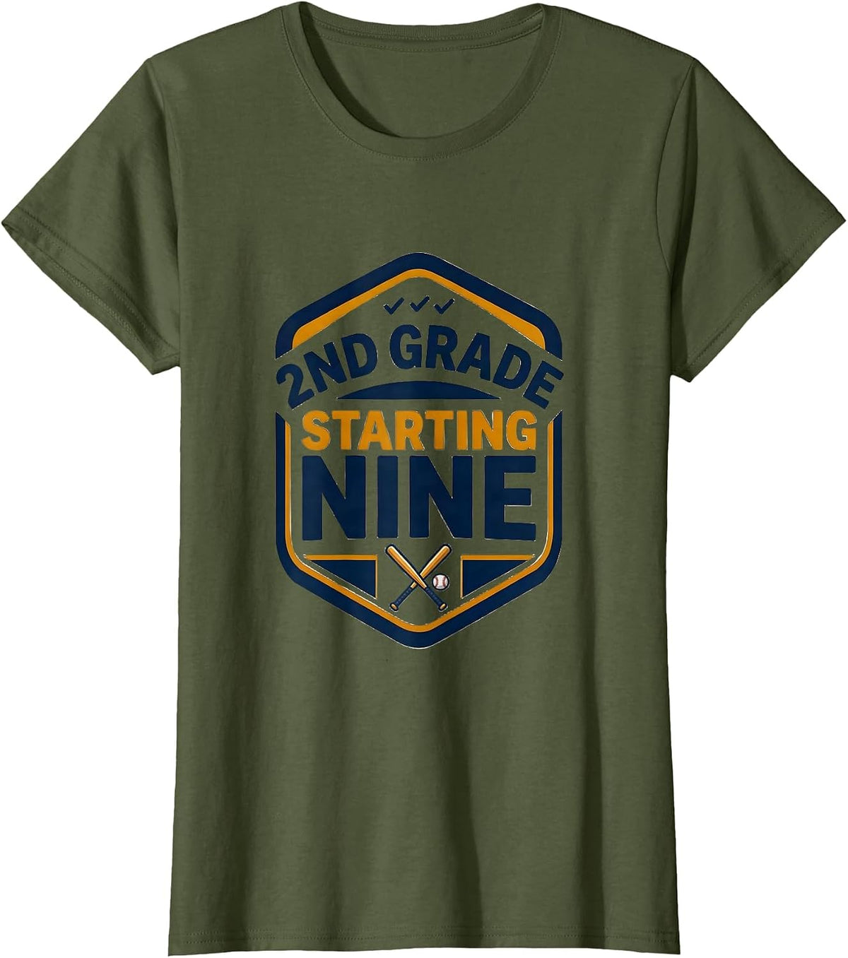 Women's 2nd Grade Starting Nine Back To School Baseball Drip T-Shirt - Olive Green