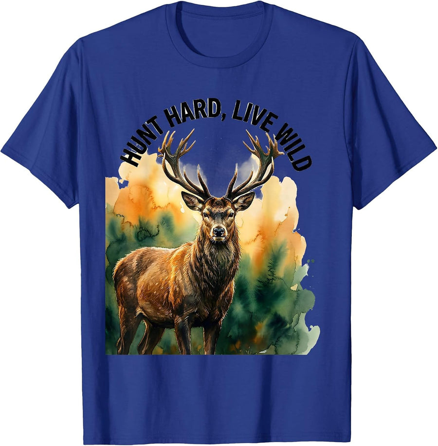 Hunt Hard Live Wild Hunting Outdoor Design T-Shirt - Royal Blue