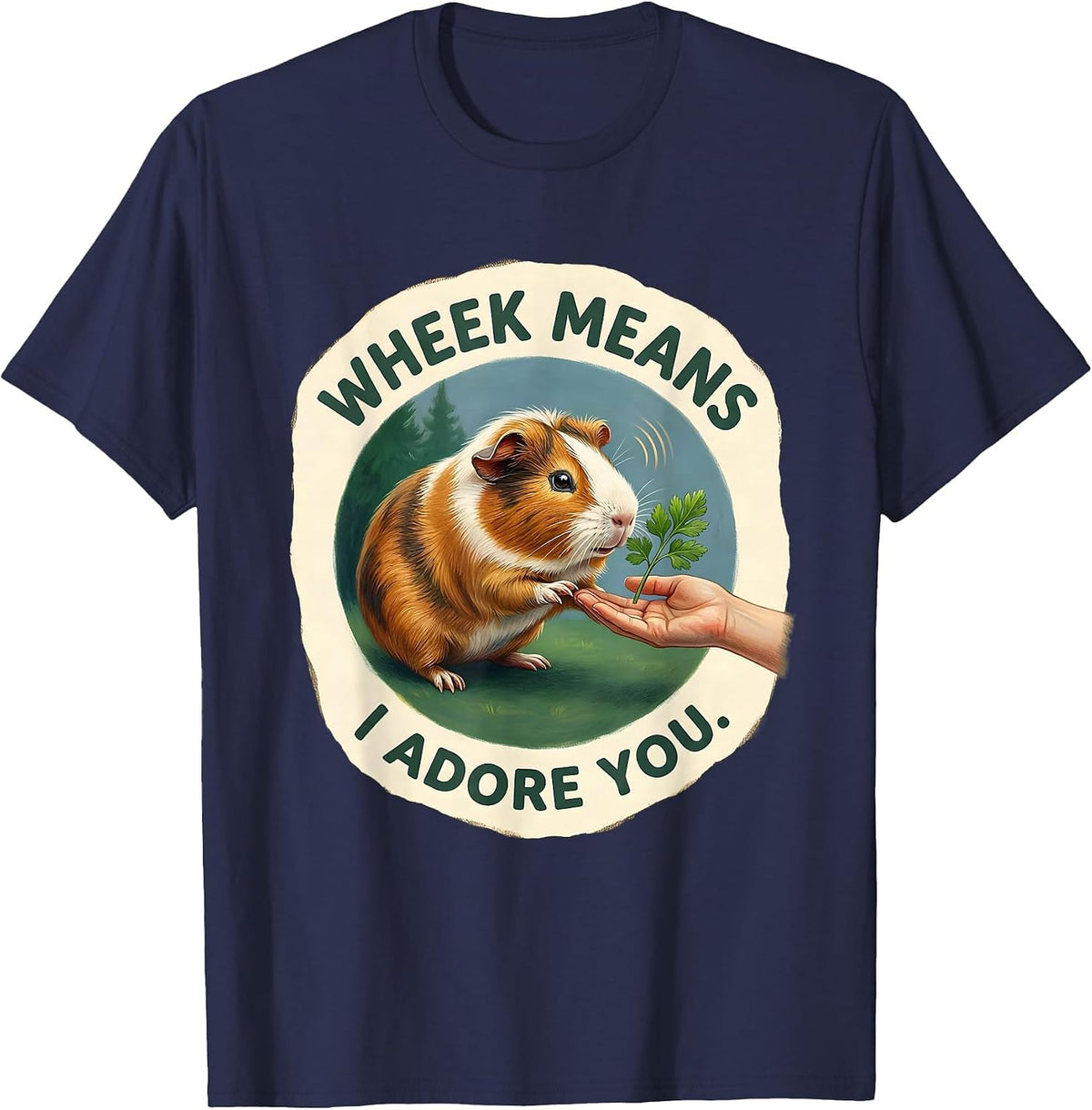 Wheek Means I Adore You Funny Guinea Pig Lover Storybook Art T-Shirt - Navy Blue