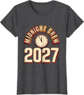 Women's Midnight Crew 2027 Wood Type Letterpress New Year Eve Party T-Shirt - Dark Heather Grey