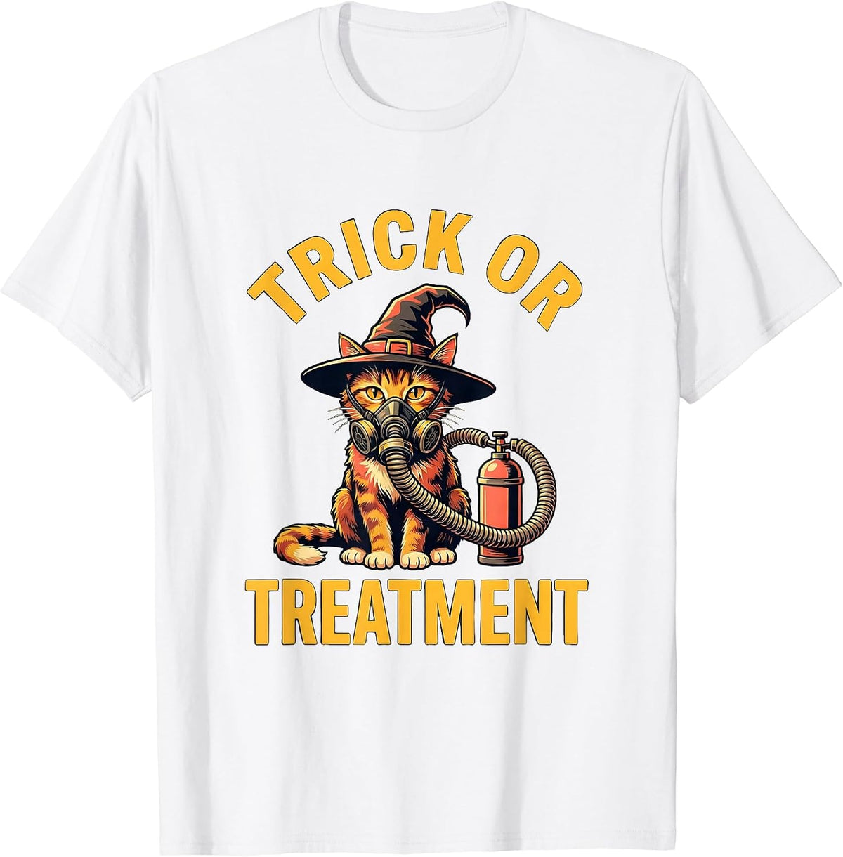 Men's Trick Or Treatment Flat Vector Respiratory Therapist T-Shirt - White