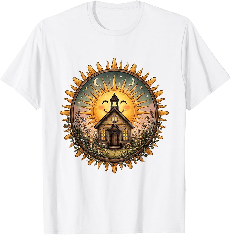 Sped Teacher Sunrise Schoolhouse Illustration T-Shirt - White