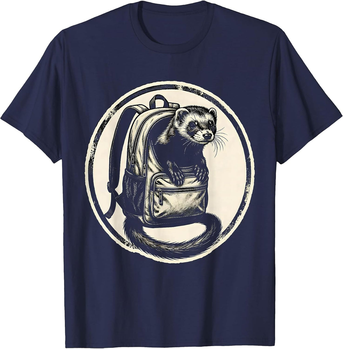 Men's Sealed Ferret Backpack Badge Funny Ferret Lover Christmas T-Shirt - Navy Blue