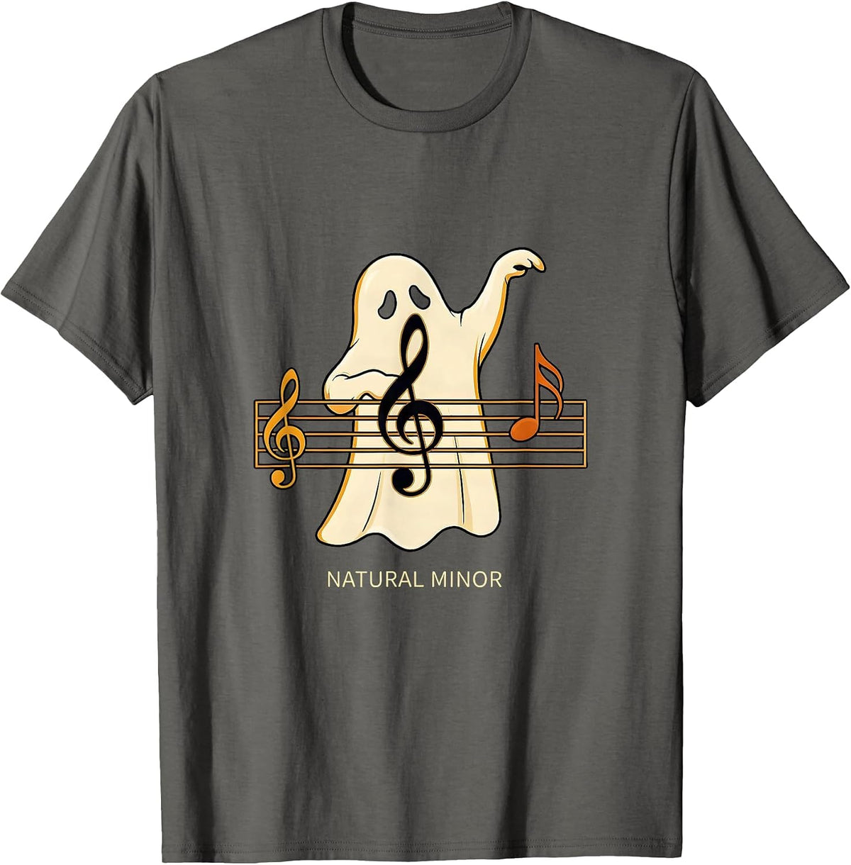 Men's Natural Minor Illustration Whimsical Music Teacher Halloween T-Shirt - Asphalt Grey