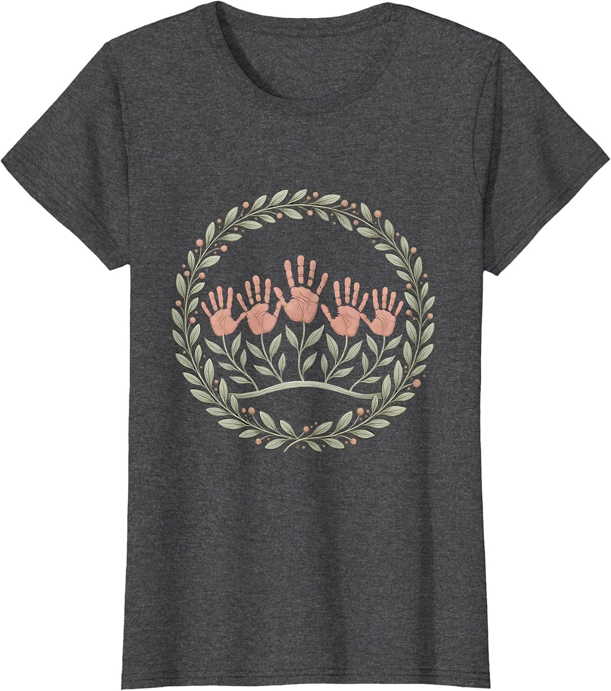 Women's Preschool Teacher Handprint Flower Garden T-Shirt - Dark Heather Grey