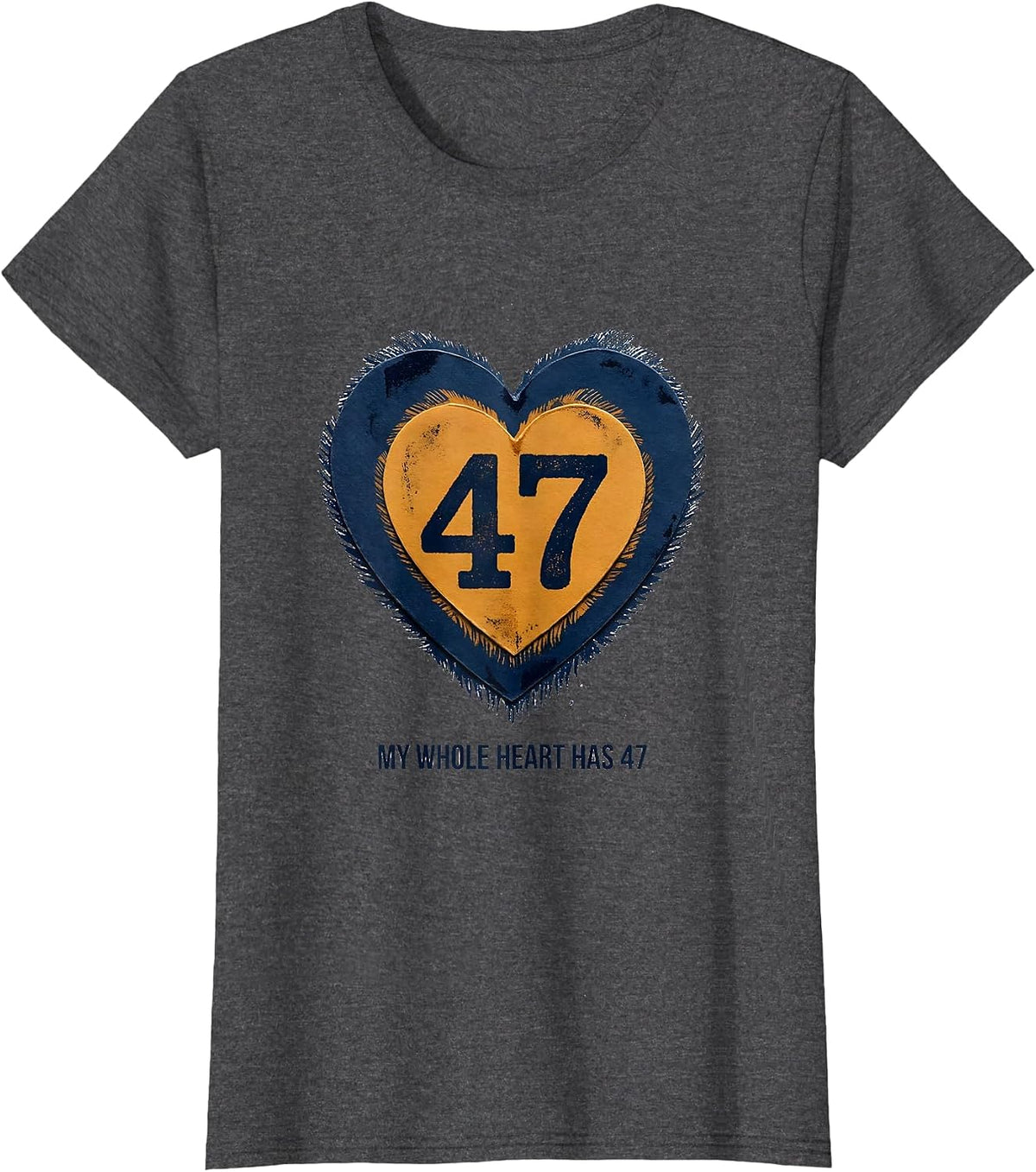 Women's My Whole Heart Has 47 Rubber Stamp Down Syndrome Awareness T-Shirt - Dark Heather Grey