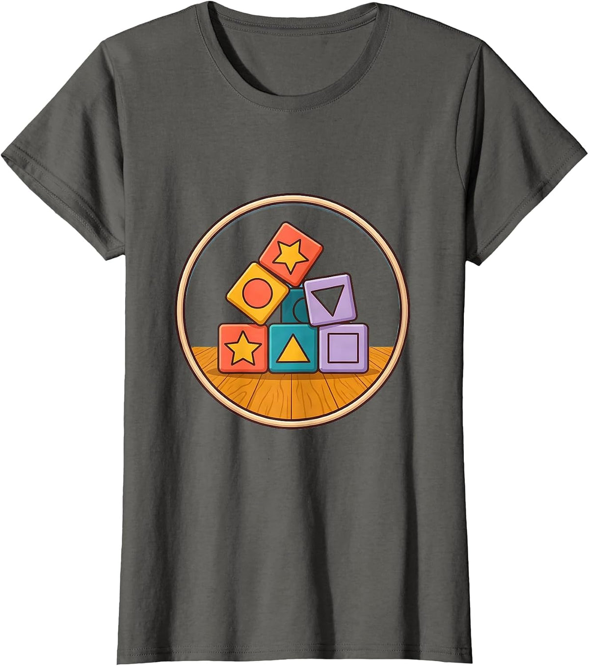 Women's Preschool Teacher Alphabet Blocks Graphic Tee T-Shirt - Asphalt Grey