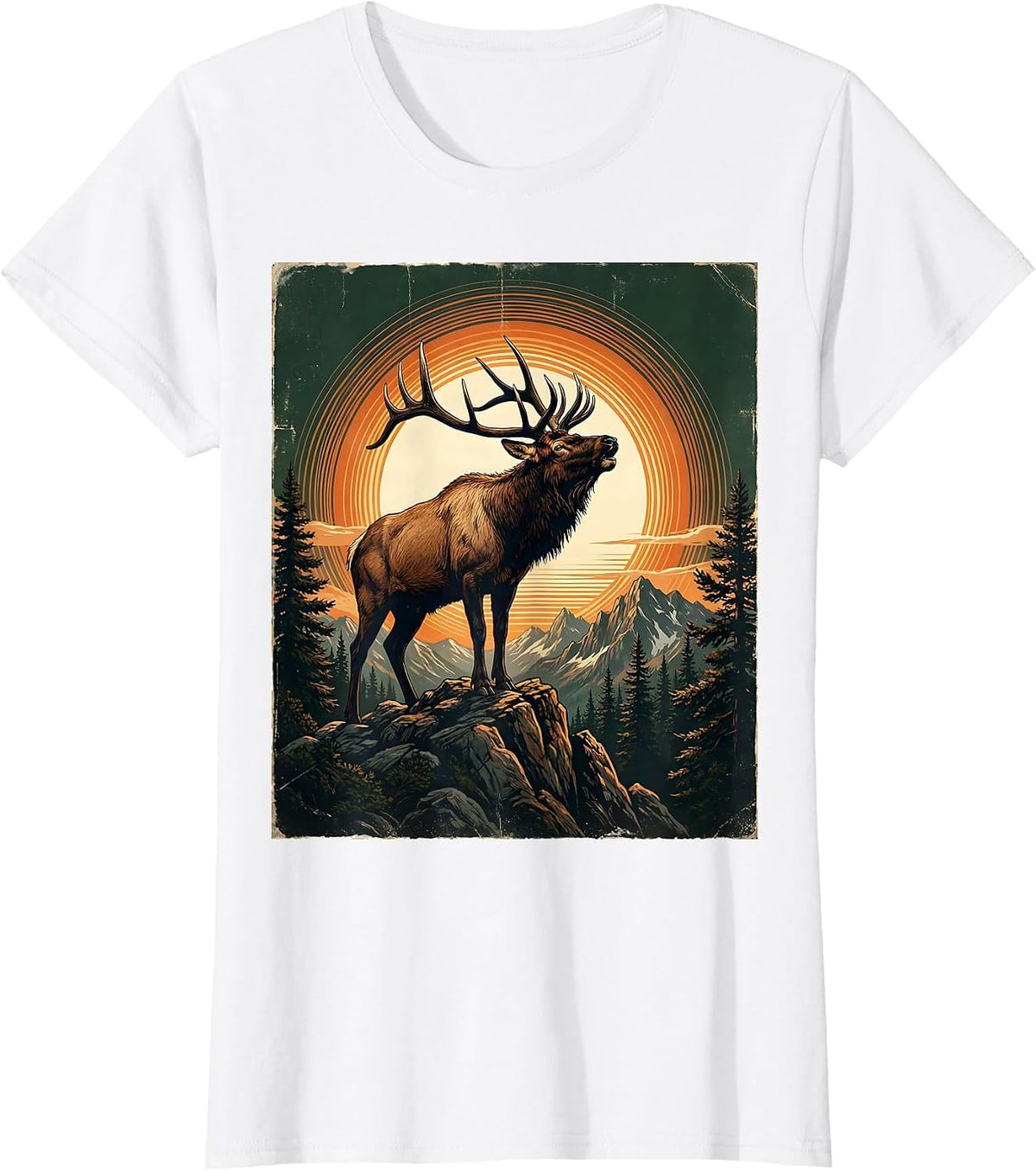 Women's Elk Bugling at Mountain Peak Sunrise T-Shirt - White