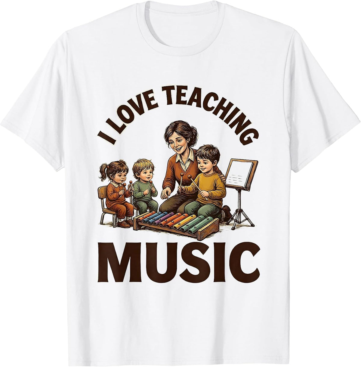 Men's I Love Teaching Music Cheerful Music Teacher Back To School T-Shirt - White