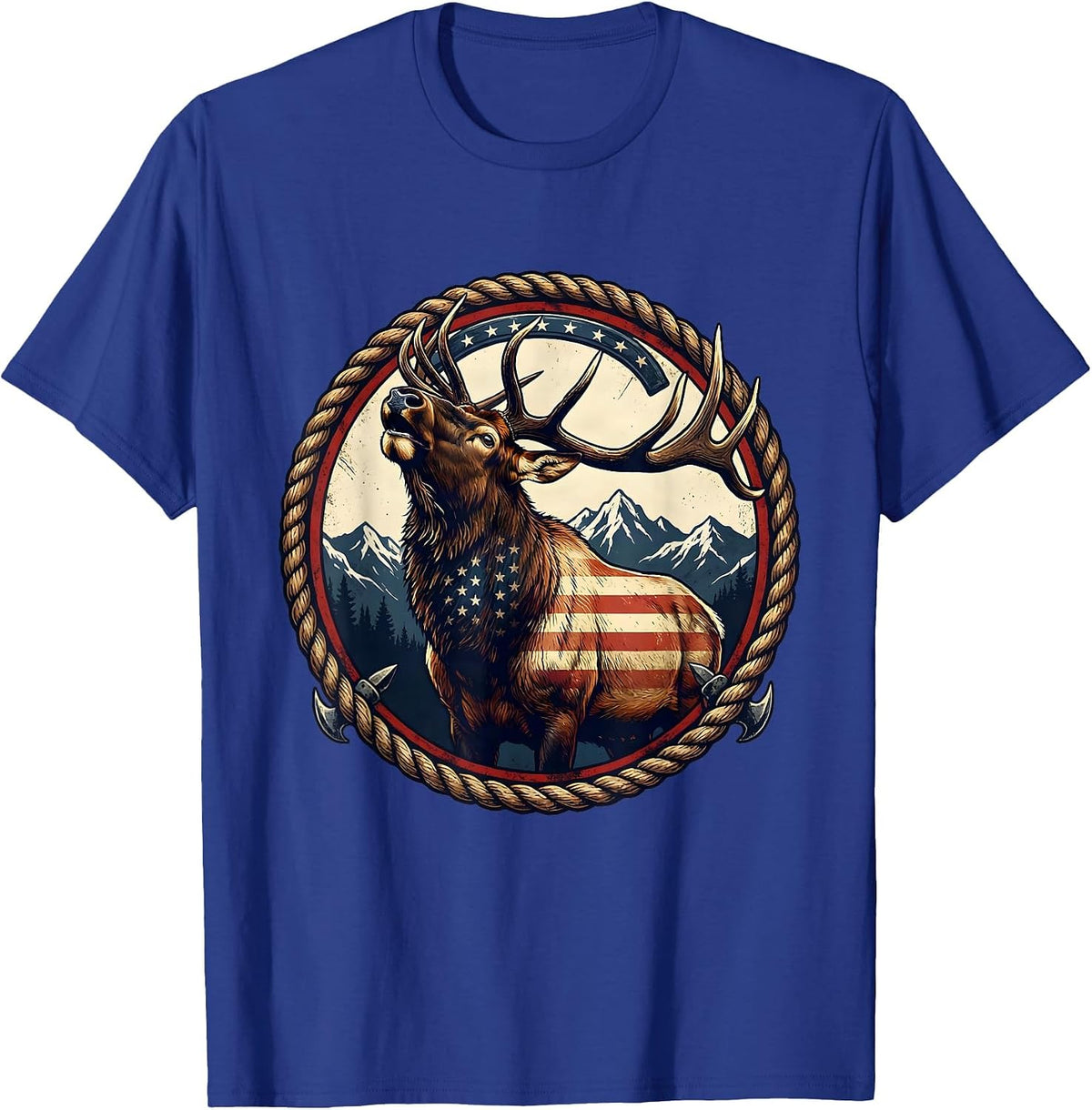 Men's Elk Bugling in Snowy Mountain Meadow T-Shirt - Royal Blue