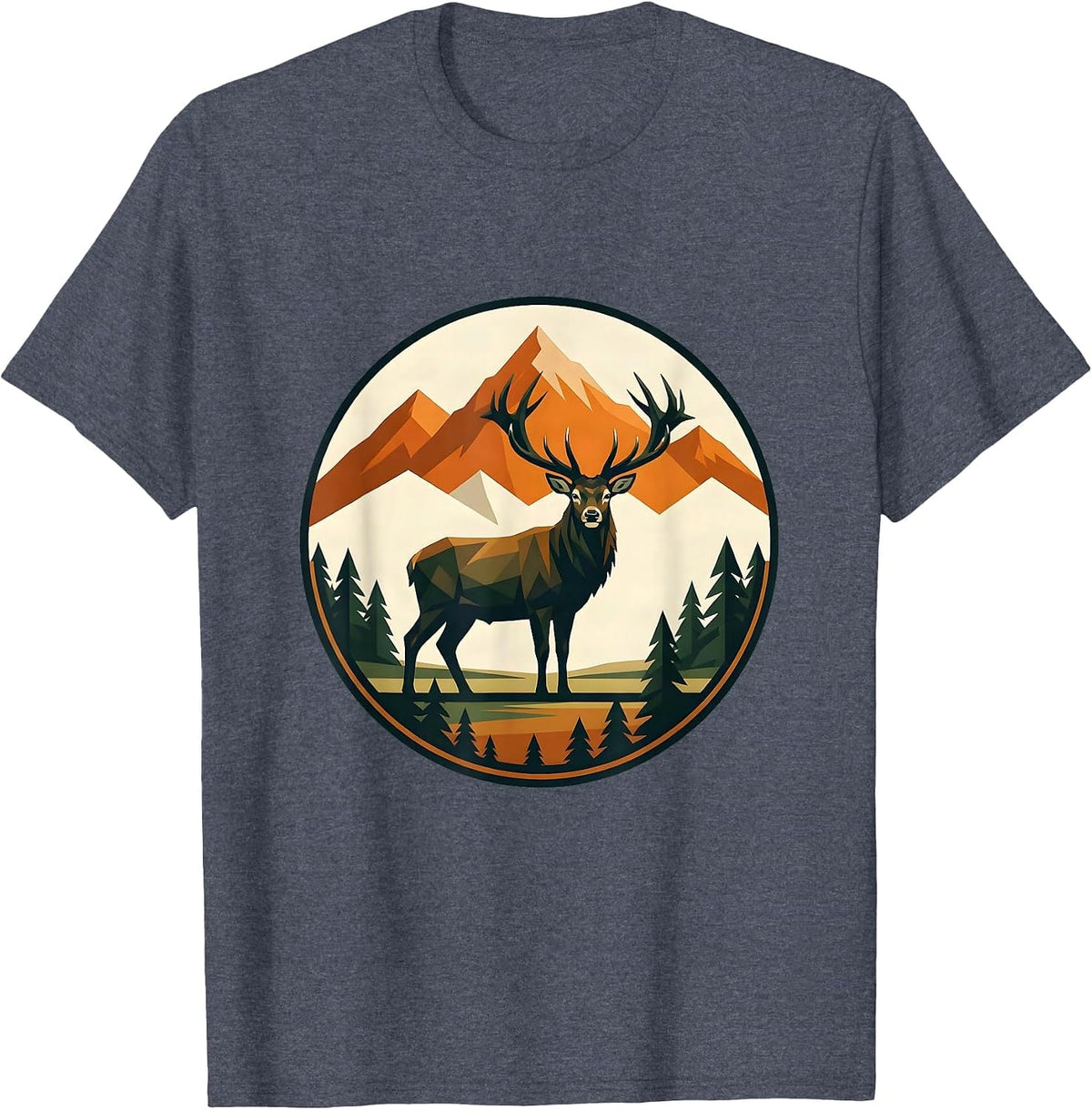 Colorado Elk Alpine Meadow Illustration T-Shirt - Heather Blue