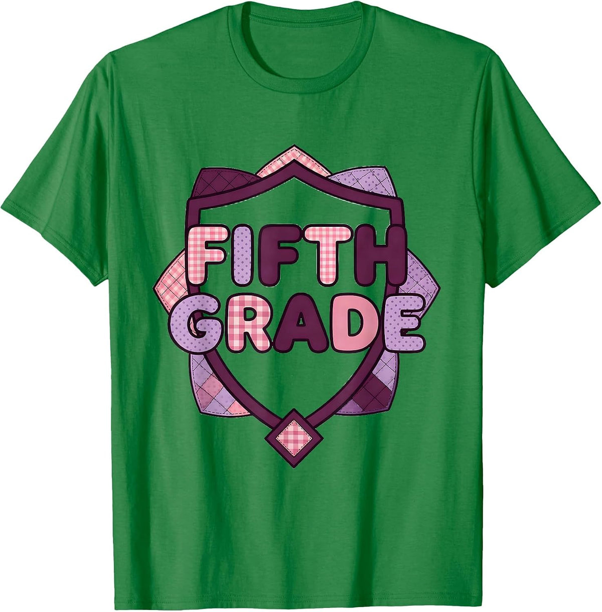Men's Fifth Grade Blue Patchwork Back To School Girls Teachers T-Shirt - Kelly Green