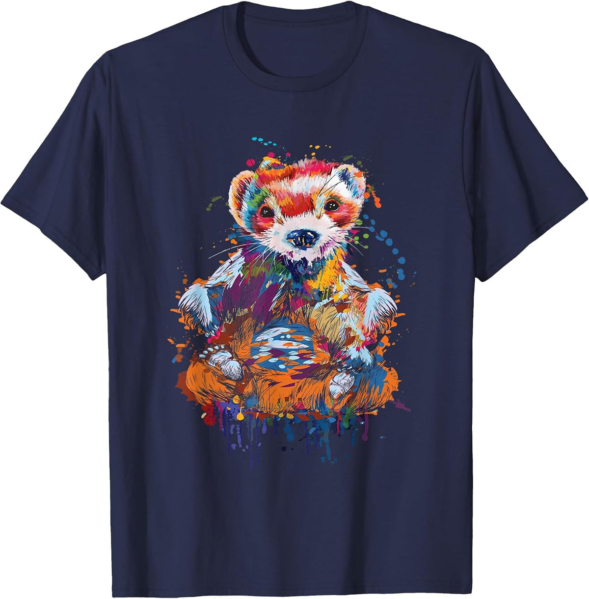 Colourful Ferret - Zoo Animal Ferret Lover T-Shirt - Navy Blue