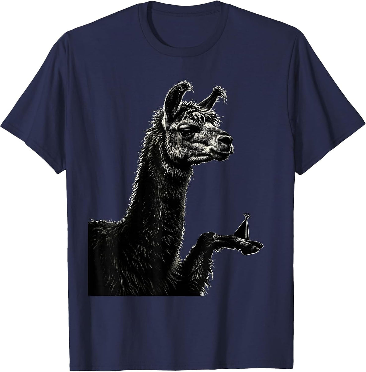 Men's Llama Balancing Party Hat Funny Alpaca Lover Humor T-Shirt - Navy Blue