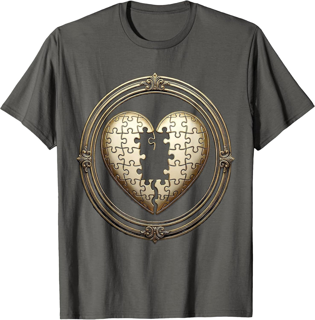 Men's Interlocking Puzzle Heart Graphic Design T-Shirt - Asphalt Grey