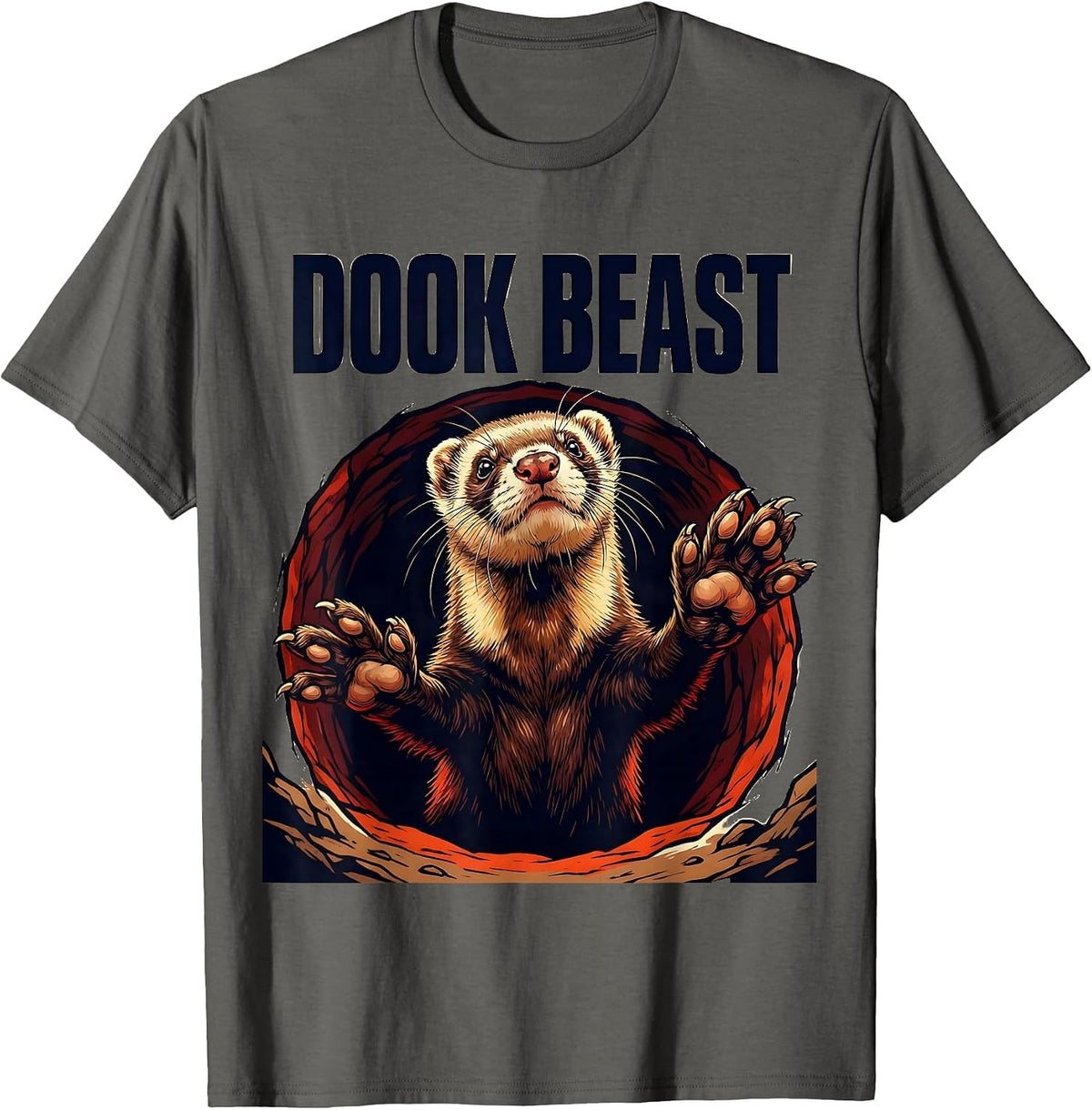 Men's Dook Beast Bold Ferret Lover Gift Ferret Owner Humor T-Shirt - Asphalt Grey