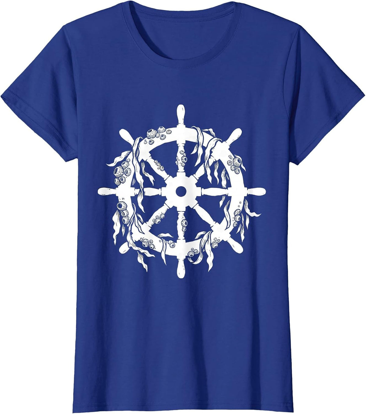 Women's Barnacle Ship Wheel Nautical Sailor Graphic T-Shirt - Royal Blue