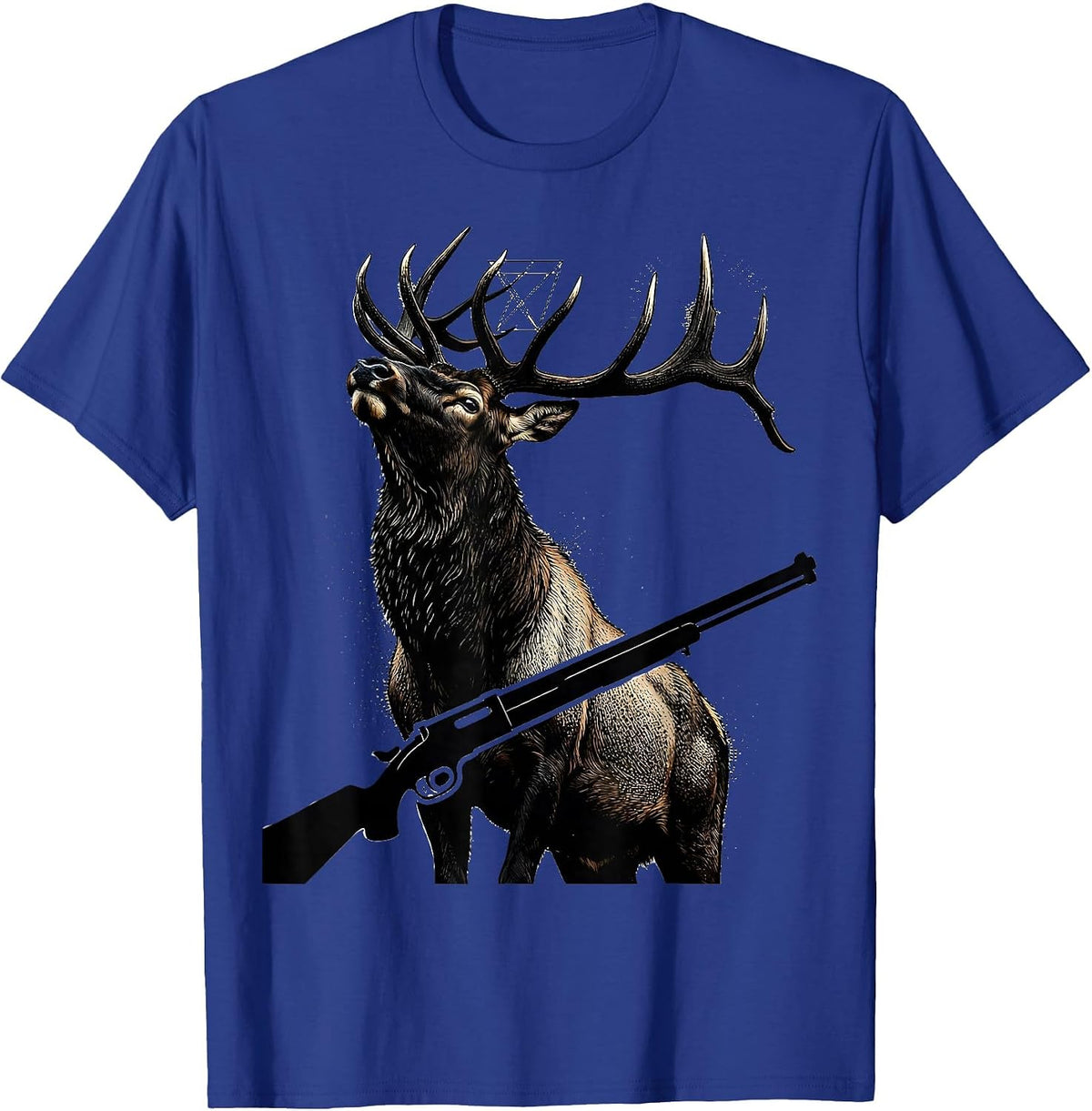 Men's Elk and Rifle 2nd Amendment Wildlife Art Design T-Shirt - Royal Blue