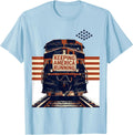 Men's Keeping America Running Vintage Locomotive American Flag T-Shirt - Baby Blue