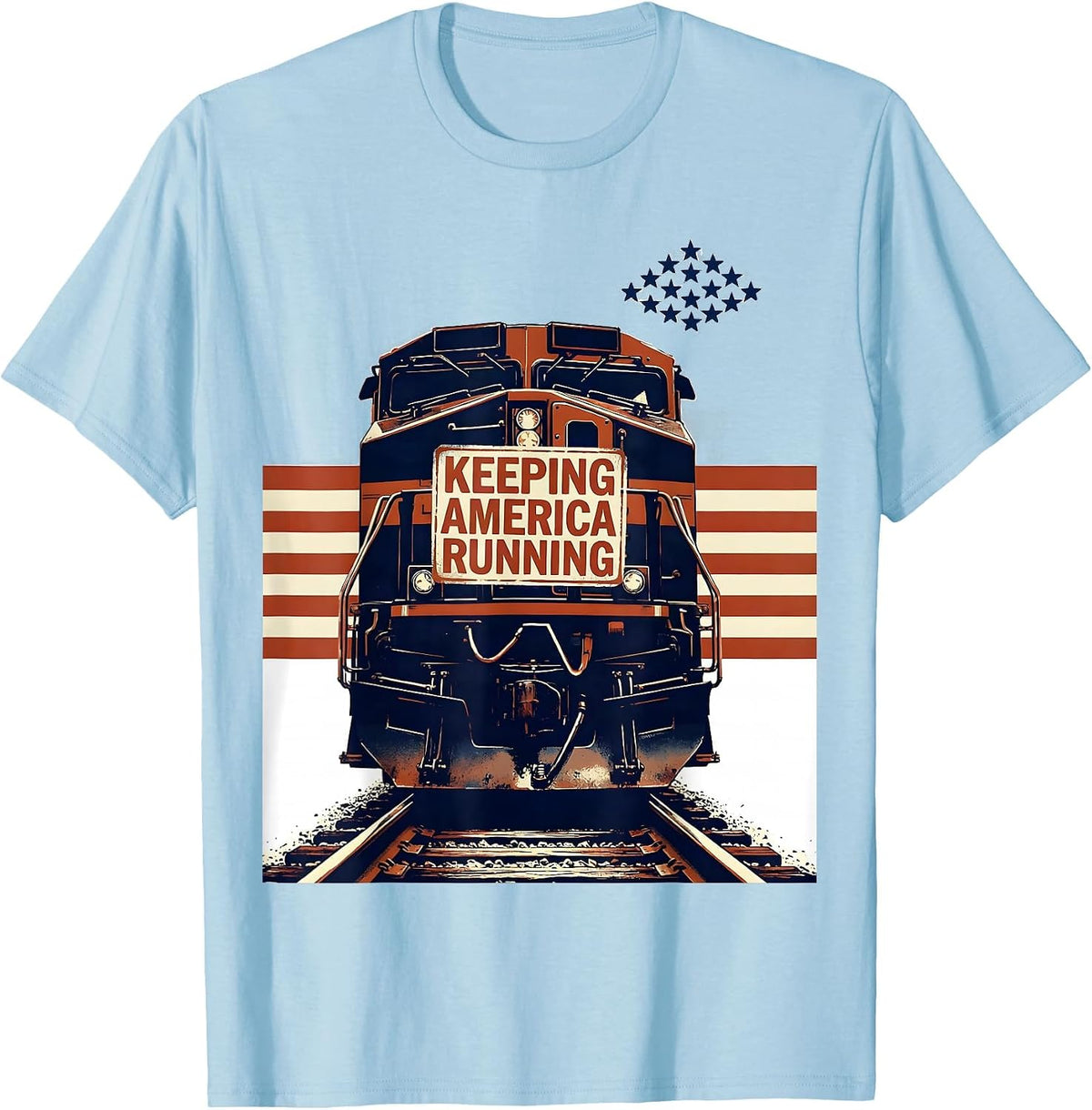 Men's Keeping America Running Vintage Locomotive American Flag T-Shirt - Baby Blue