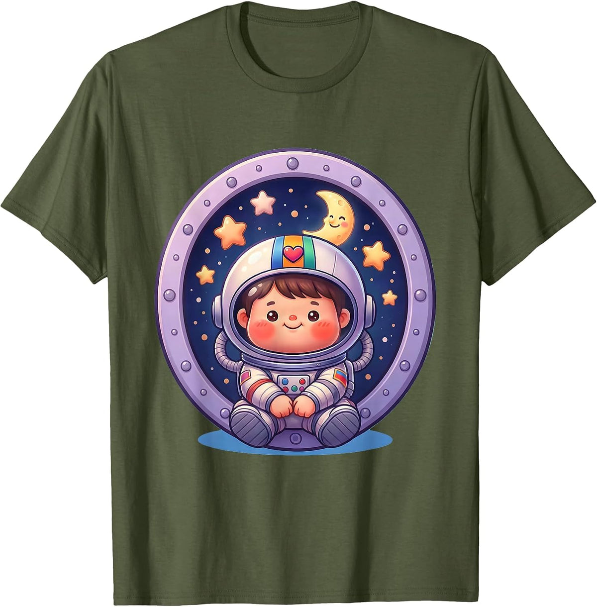 Men's Down Syndrome Awareness Child Astronaut Stars T-Shirt - Olive Green