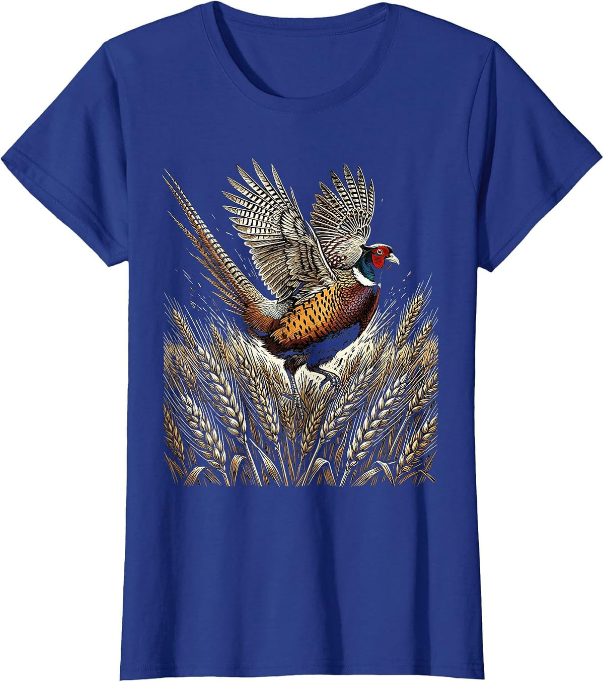 Women's Pheasant Flush Hunting Graphic Design T-Shirt - Royal Blue