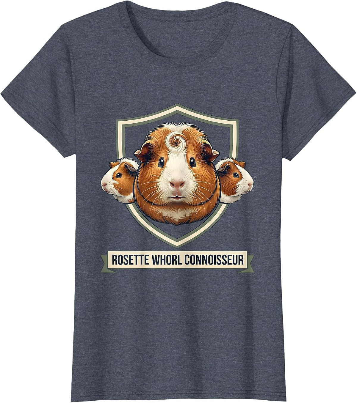 Women's Rosette Whorl Connoisseur Funny Guinea Pig Lover Emblem T-Shirt - Heather Blue