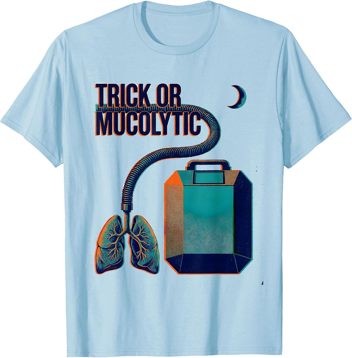 Men's Trick Or Mucolytic Risograph Respiratory Therapist Halloween T-Shirt - Baby Blue