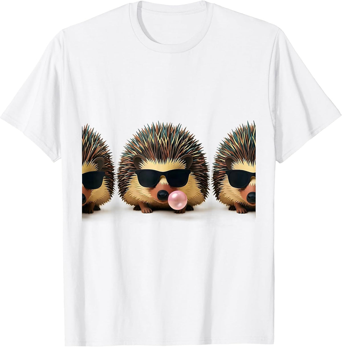 Men's Hedgehog Sunglasses Paper Cutout Funny Animal Lover T-Shirt - White