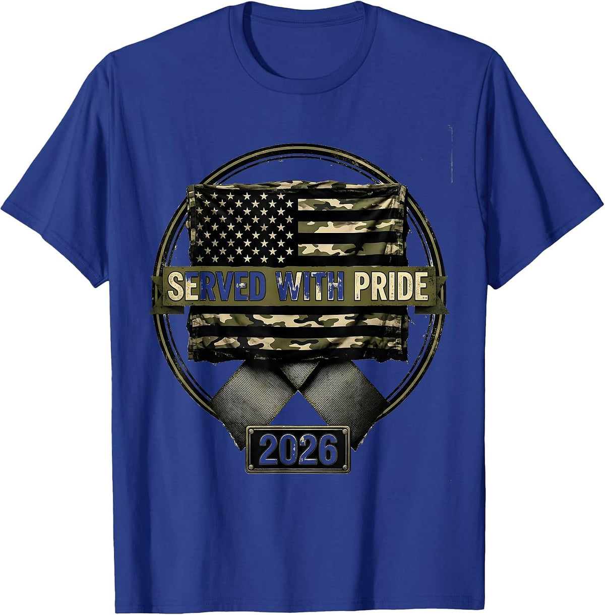 Served With Pride Distressed Military Veteran Patriotic T-Shirt - Royal Blue