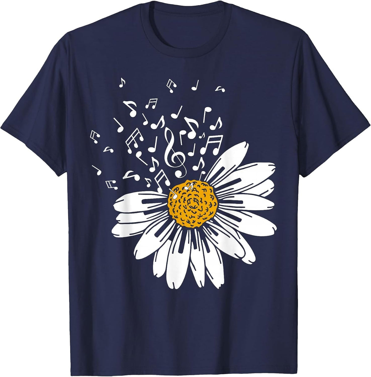 Daisy Flower Music Notes Clef Teacher Musicians Music Lover T-Shirt - Navy Blue