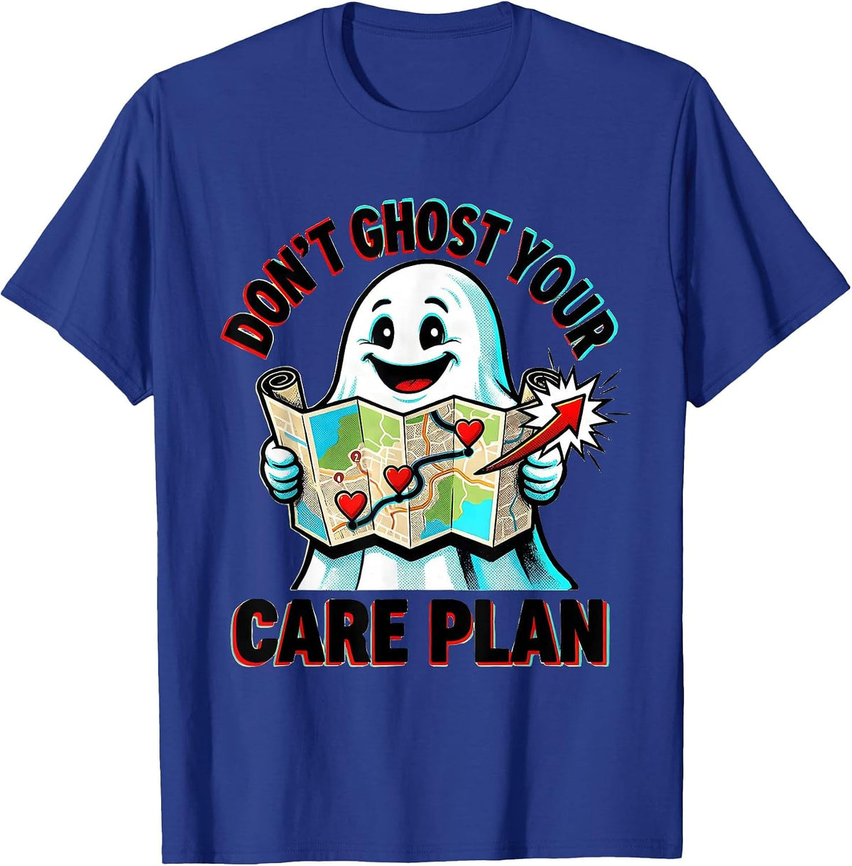 Men's Don't Ghost Your Care Plan Pop Art Mental Health Halloween T-Shirt - Royal Blue