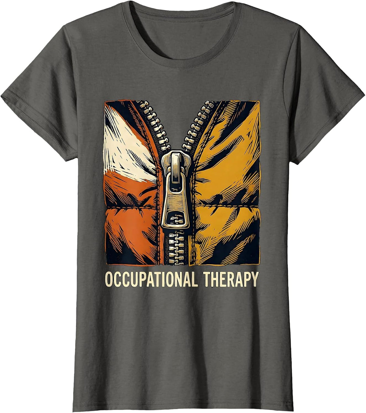 Women's Occupational Therapy Retro Linocut OT Month Gift T-Shirt - Asphalt Grey