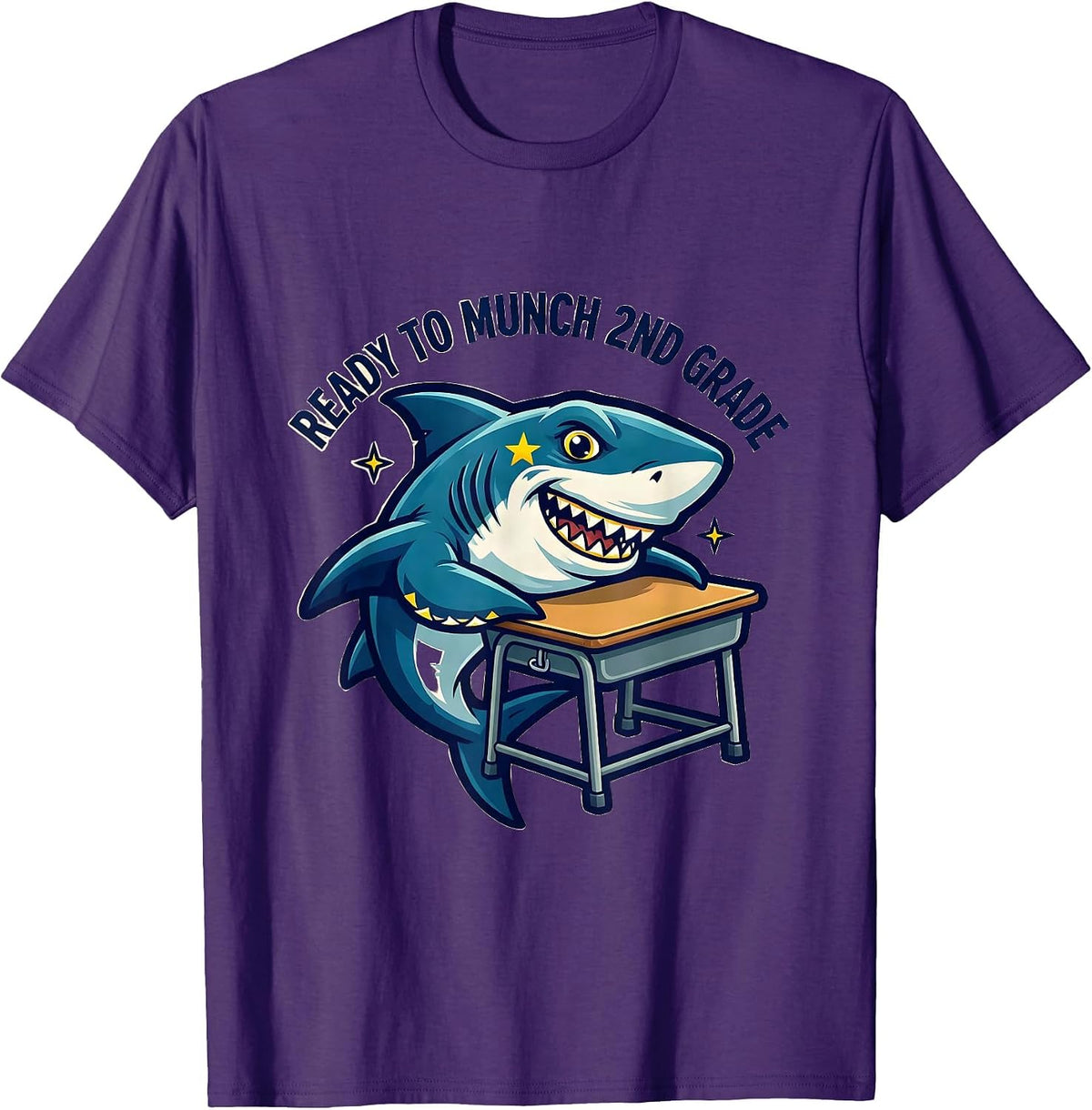 Men's Ready To Munch 2nd Grade Funny Shark Back to School Boys T-Shirt - Purple